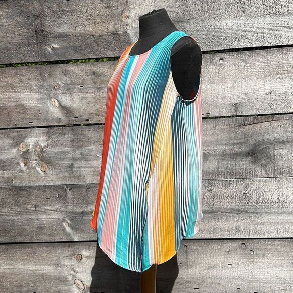 Women's Multicolor Rainbow Striped Chiffon Sleeveless Side Tie Front Top Medium - Picture 4 of 9